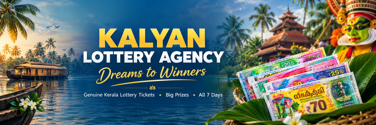 Kalyan Lottery Agency Scenic Kerala Backwaters and Authentic Tickets Banner